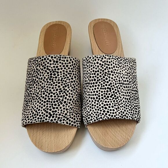 MADEWELL The Evelyn Clog Slide Sandal in Dried Flax Print Calf Hair Size 7 - Picture 3 of 7